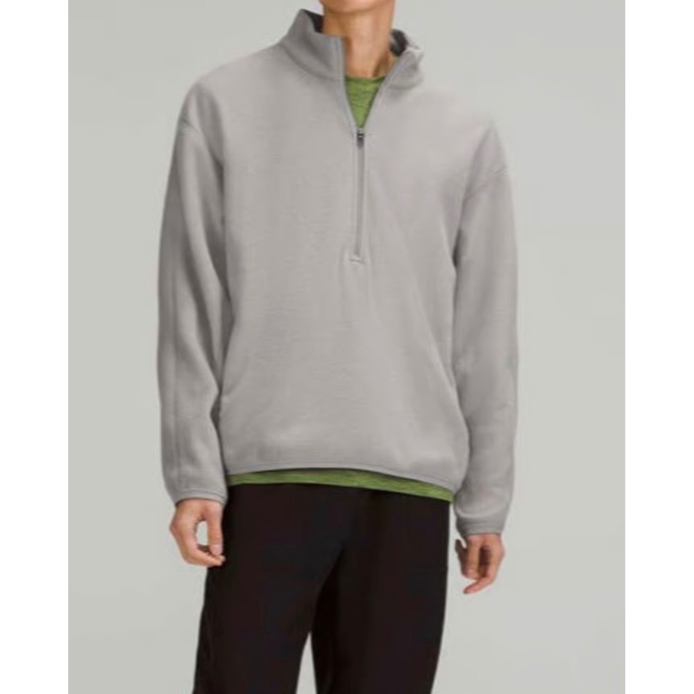 Lululemon Mens Oversized Fleece Half Zip Pullover Grey Mock Neck Sweatshirt